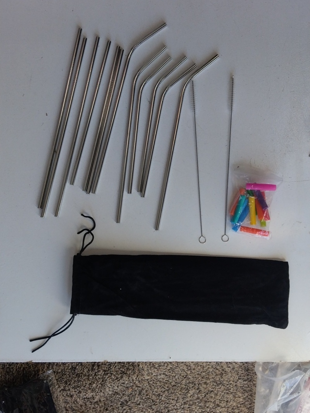 Reusable Stainless Steel Drinking Straws with Cleaning Brushes - Silver
